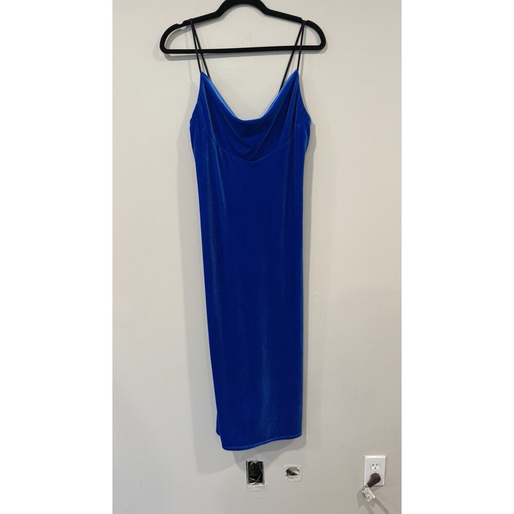Y2k Allen Schwartz Spaghetti Straps Blue Velvet Midi Dress Size 6 2473